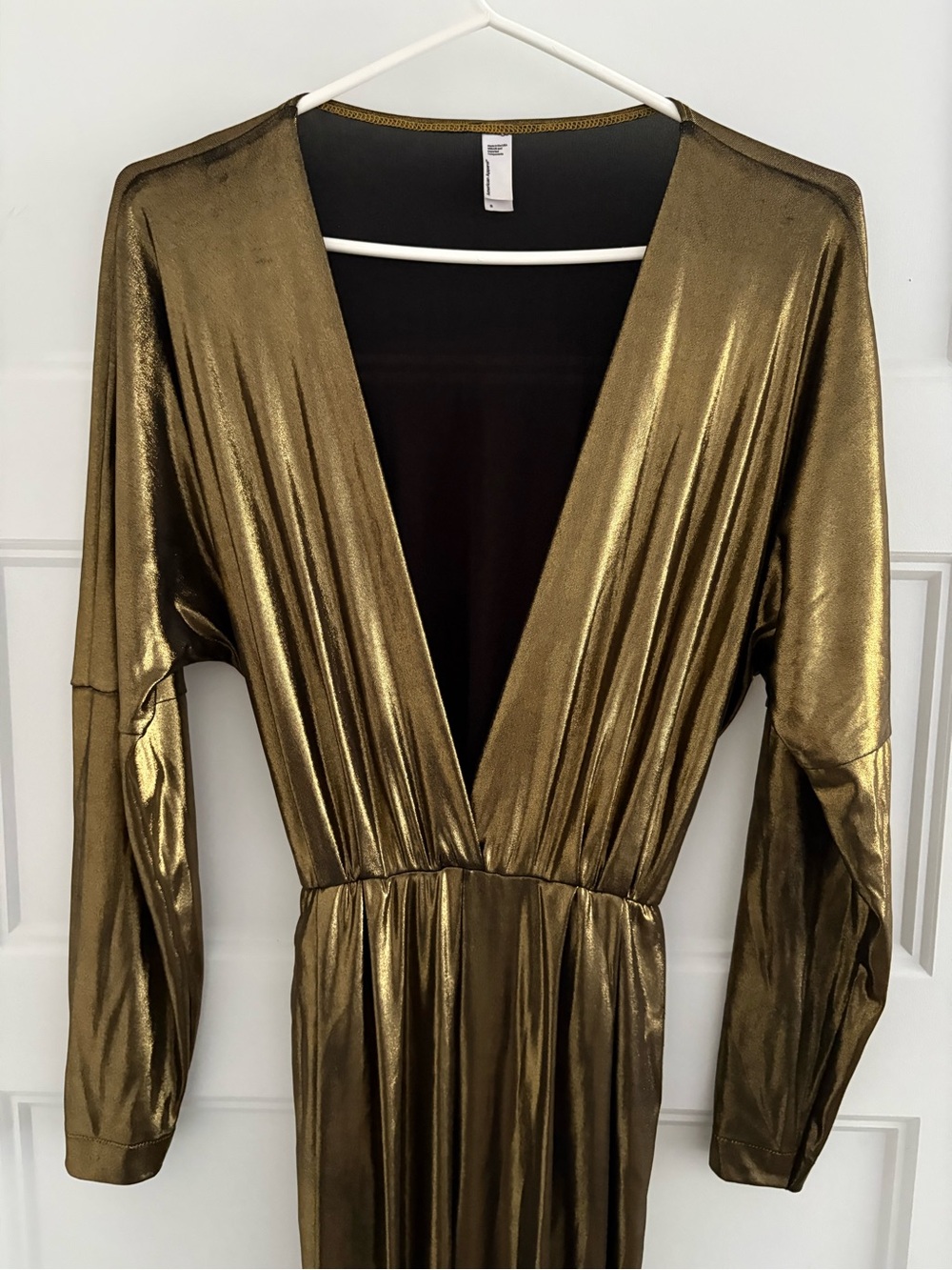 American Apparel Metallic Gold Plunging Jumpsuit